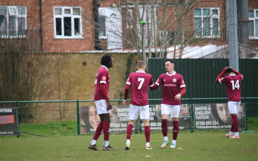 David Hicks is supported by senior players at Potters Bar Town Valckx Fernandes and Brandon Adams.