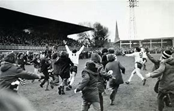 Hereford celebrate their iconic win against Newcastle