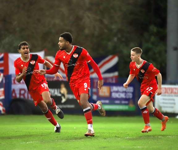 Tyrone Lewthwaite celebrates scoring for Kettering Town